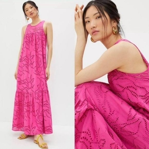 ANTHROPOLOGIE by MAEVE Belrose Eyelet Maxi Dress Barbie Pink Dress Size XS - Picture 1 of 14